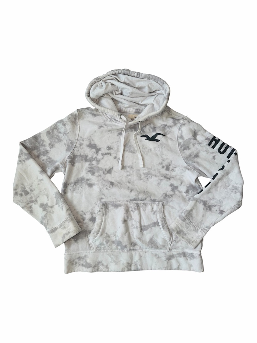 Hollister White & Light Gray Tie-Dye Pullover Hoodie